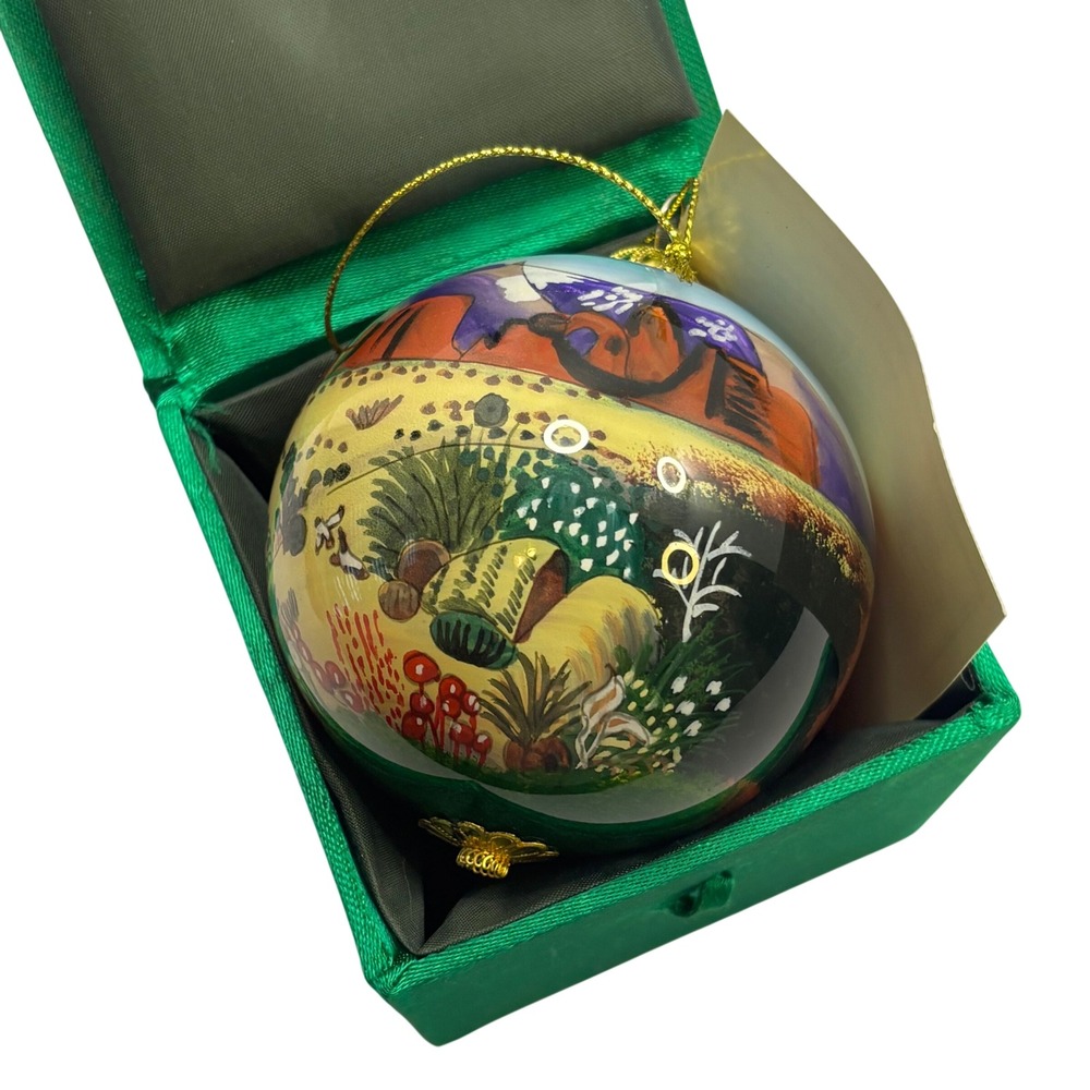 Zhenzhu Sedona Arizona Hand Painted Reverse Glass Christmas Ornament with‎ Box